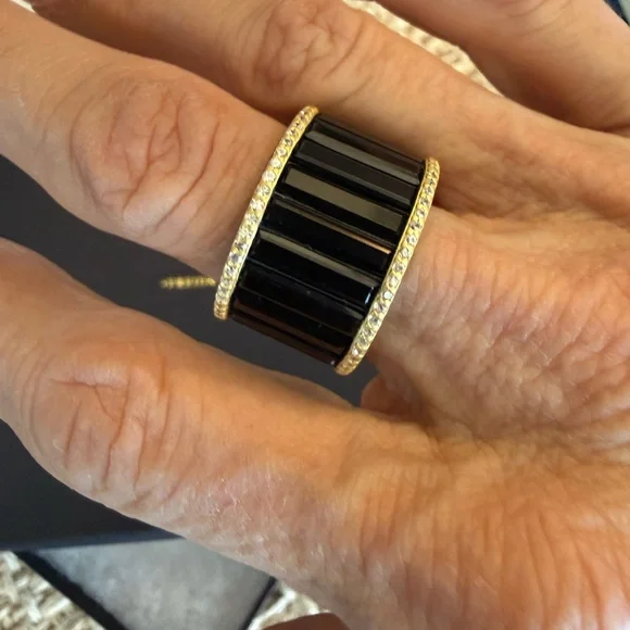 Freida Rothman City Lights Baguette Cigar Band Ring in Black and Gold Size 7 - Picture 8 of 11